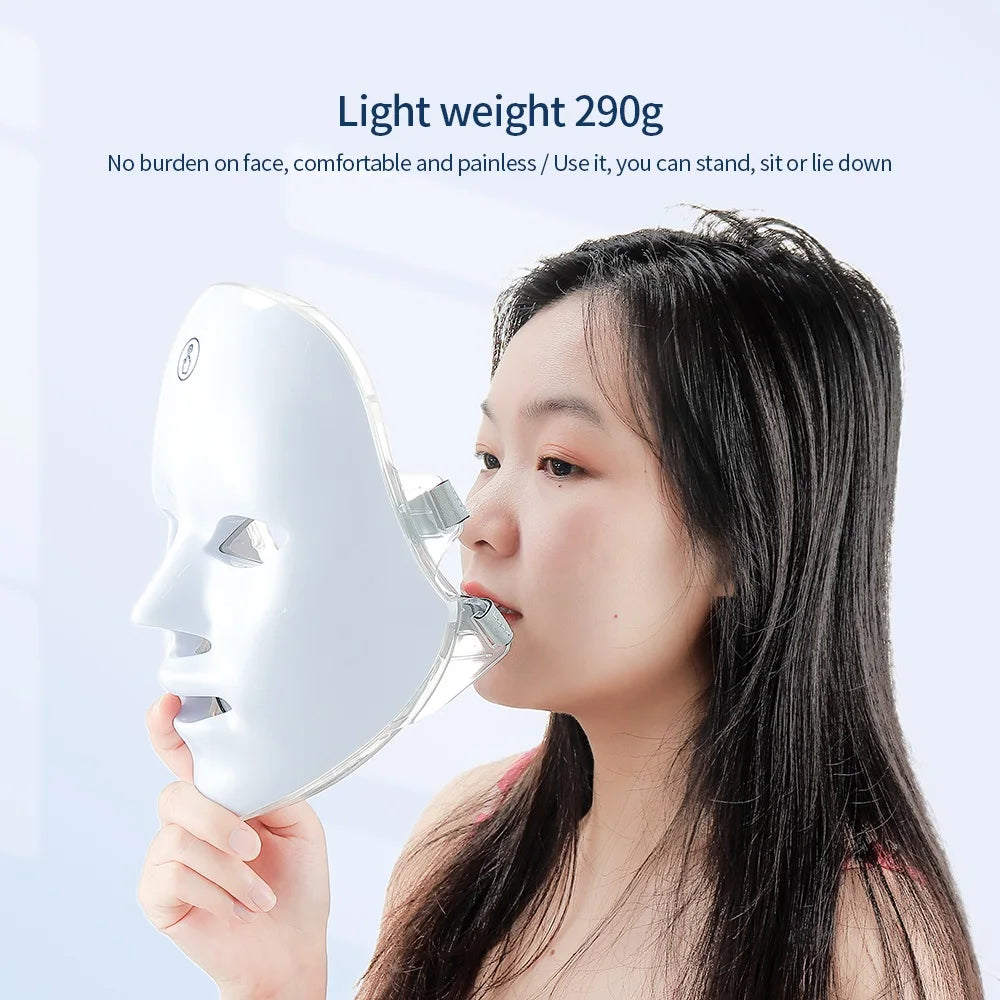 7-Color LED Facial and Neck Light Therapy Mask – Red Light Anti-Aging Device for Skin Tightening, Lifting, Rejuvenation, and Whitening