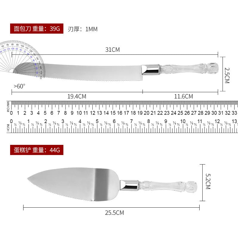 Stainless Steel Cake Knife and Spatula Set – Acrylic Handle Cake Cutter & Pie Server for Weddings, Birthdays, and Parties