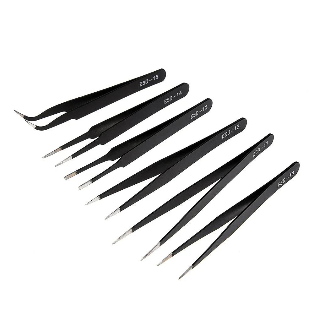 2/6PCS Anti-Static Precision Tweezers Set – Stainless Steel ESD Tweezers for Electronics, Soldering, Crafting, and Jewelry Repair