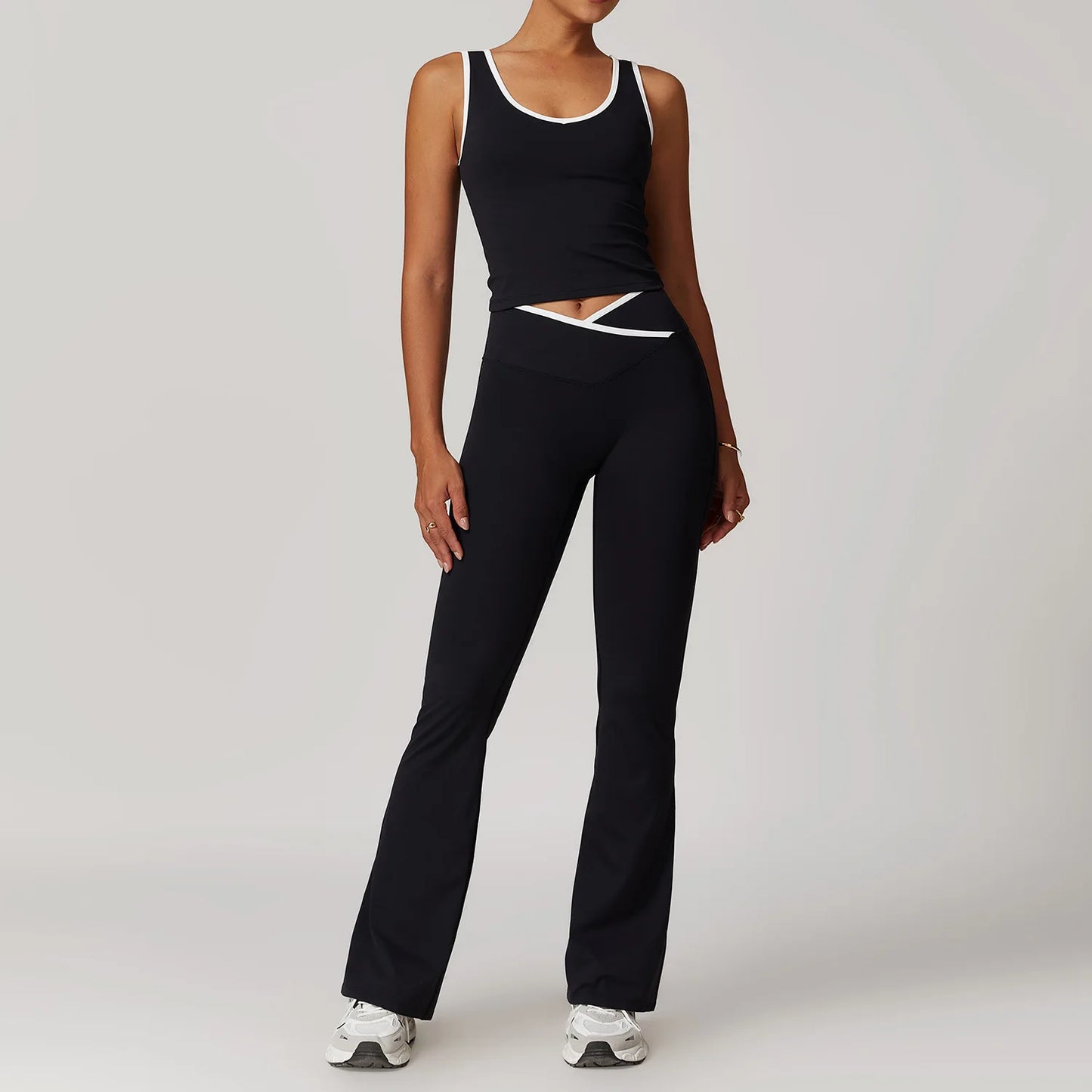 2PCS Women's Yoga & Workout Set – Short Sleeve Crop Top and High-Waist Leggings Sportswear