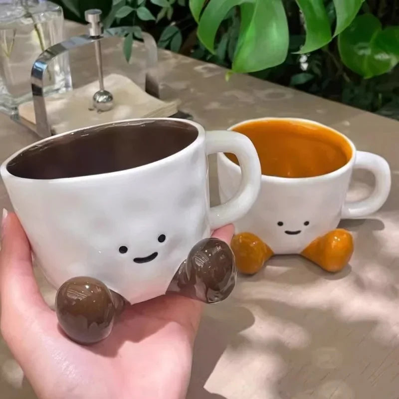 Cartoon Sitting Posture Ceramic Mug – Cute Handgrip Coffee Cup for Girls, Breakfast, Milk, or Office Use