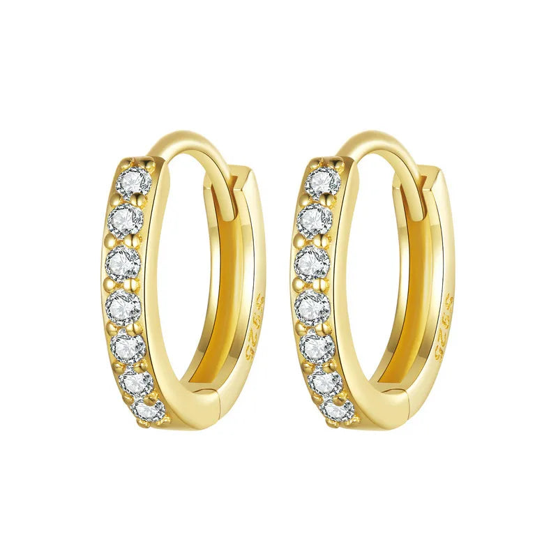 Classic CZ Huggie Hoop Earrings in 925 Sterling Silver – White Gold Plated Ear Cuffs for Women