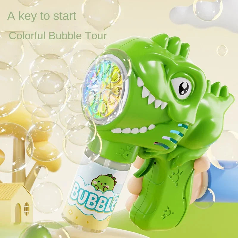 6-Hole Dinosaur Bubble Machine – Automatic Electric Bubble Gun with Lights for Outdoor Play