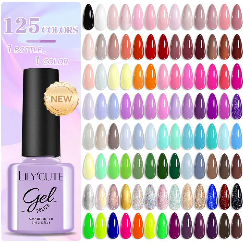 7ml Nail Gel Polish – 125 Solid Colors, Soak-Off UV LED Semi-Permanent Gel for Manicure