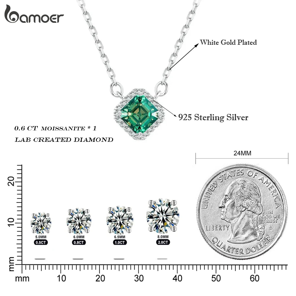925 Sterling Silver Green Moissanite Pendant Necklace for Women – VVS1 Lab Diamond, 18K White Gold Plated, Classic Fine Jewelry Gift