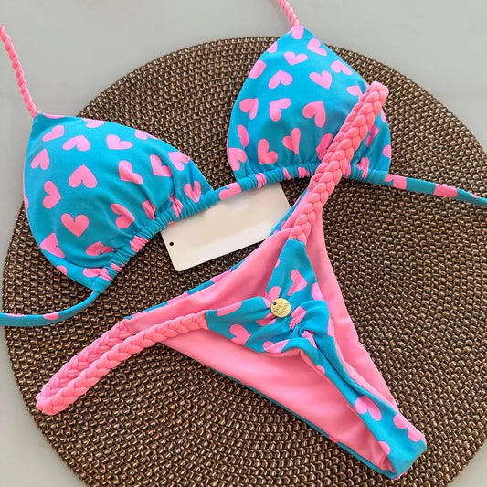 Women's Printed Bikini Set – Fashion Split G-String Swimsuit with Wire-Free Support and Chest Pads, Ideal for Beach Holidays