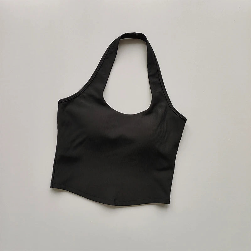 Women's One-Piece Cup Shockproof Sports Bra – Hanging Neck Fitness Tank Top