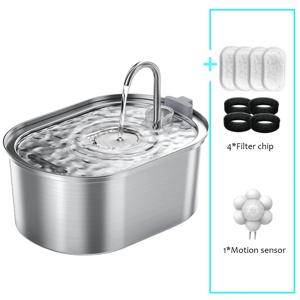 Smart Stainless Steel Cat Water Fountain – 3.2L Automatic Pet Water Dispenser with Motion Sensor and Dual Filtration
