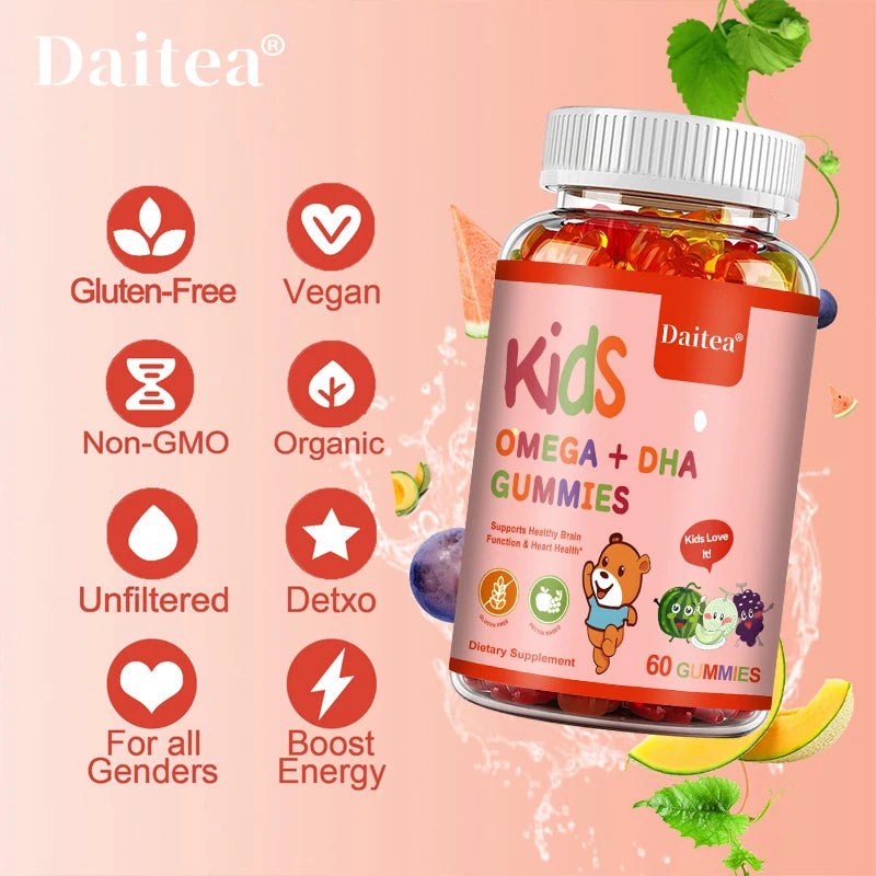 Children's Omega + DHA Gummies – Omega 3-6-9 with Vitamin C for Brain, Heart, Eye & Immune Support – 60 Gummies