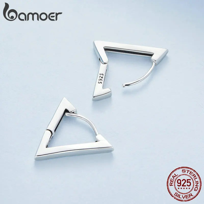 Sterling Silver Geometric Triangle Hoop Earrings – Minimalist Hypoallergenic Design for Women and Girls
