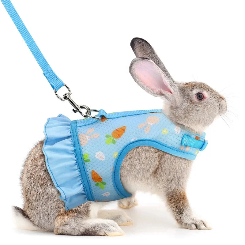 Adjustable Rabbit Harness and Leash Set – Breathable Mesh Vest Skirt for Bunny, Guinea Pig & Small Pets