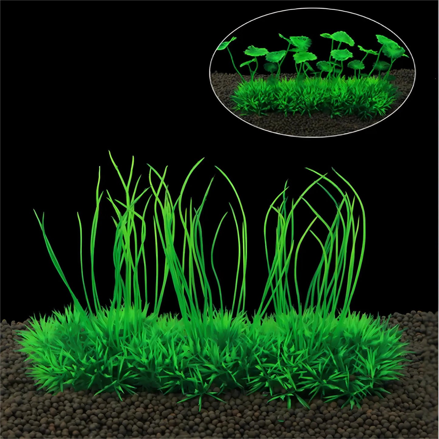 Artificial Green Aquarium Plant with Ceramic Base – PVC Underwater Grass Decoration for Fish Tanks – 11×19cm Aquatic Landscaping Ornament