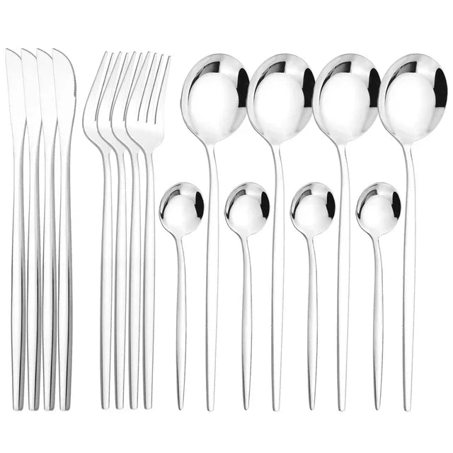 16Pcs Green and Gold Stainless Steel Dinnerware Set – Elegant Flatware Cutlery with Knife, Fork, Spoon, and Teaspoon