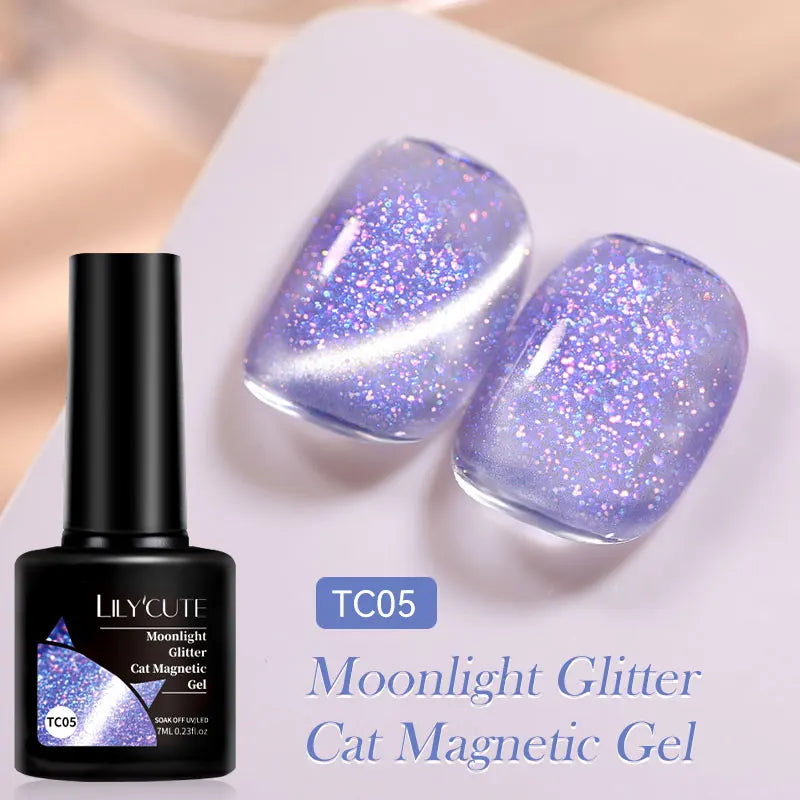 7ml Dynamic Reflective Cat Eye Magnetic Gel – Glitter Soak-Off Nail Polish with 3D Magnet Effect