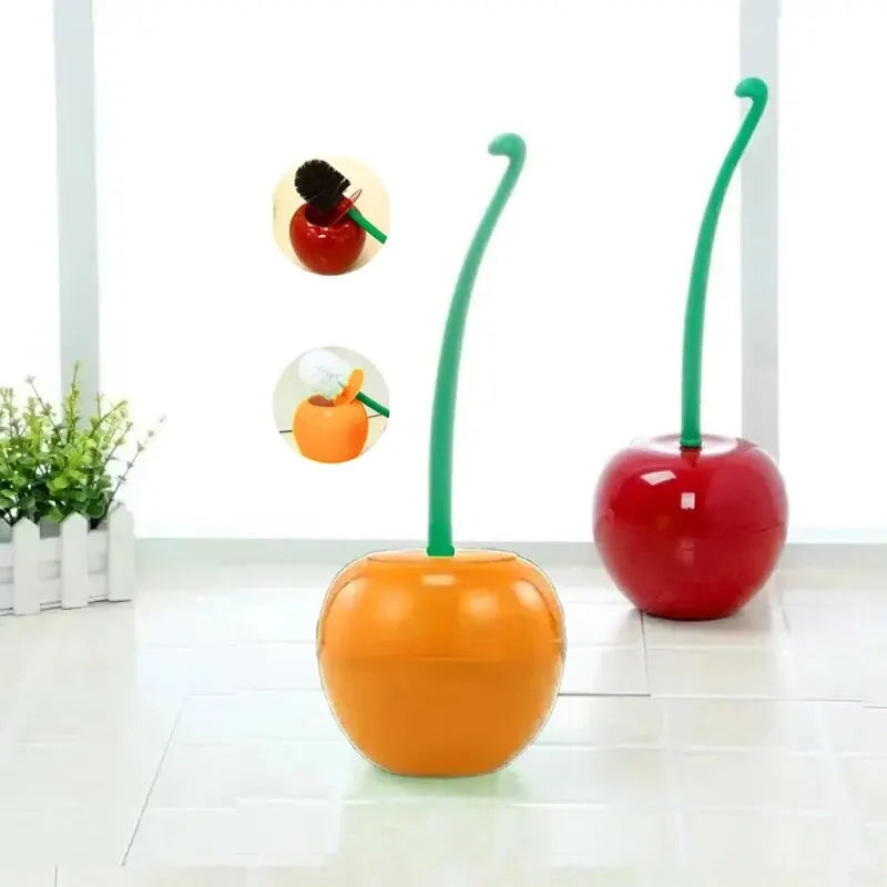 Cherry-Shaped Toilet Brush with Holder – Creative Red Bathroom Accessory with Thick Brush Head and Hanging Hook