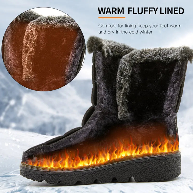 Women's Winter Ankle Snow Boots – Waterproof Low Heel Booties with Plush Fur Lining