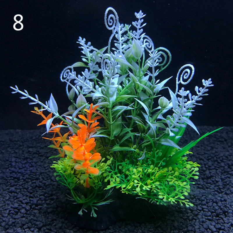 Artificial Aquarium Plants Set – 12-Style Plastic Aquatic Weeds and Grass Decorations for Fish Tank Landscaping (14cm Height)
