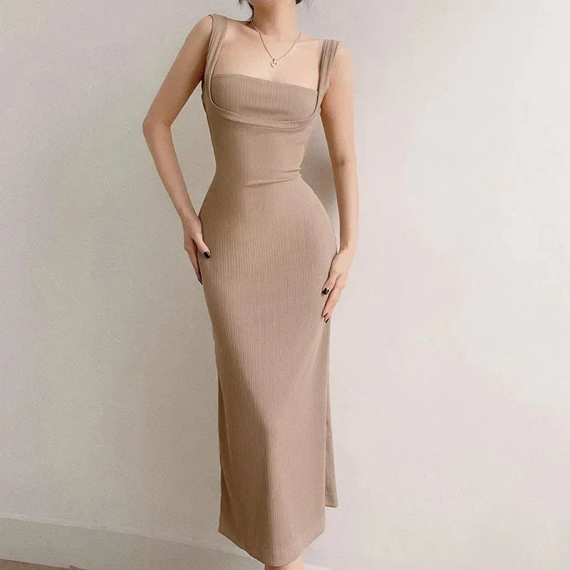 Vintage Strapless Slim Fit Long Dress – Elegant Sleeveless Backless Summer Party Gown