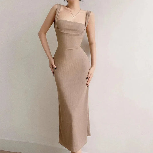 Vintage Strapless Slim Fit Long Dress – Elegant Sleeveless Backless Summer Party Gown