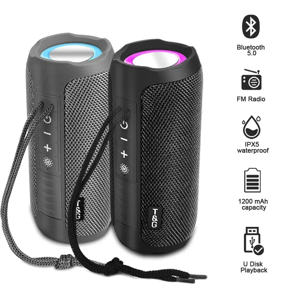 TG227 Portable Waterproof Bluetooth Speaker with Lamp – Upright Wireless Loudspeaker with Stereo Sound, TF Card & FM Radio