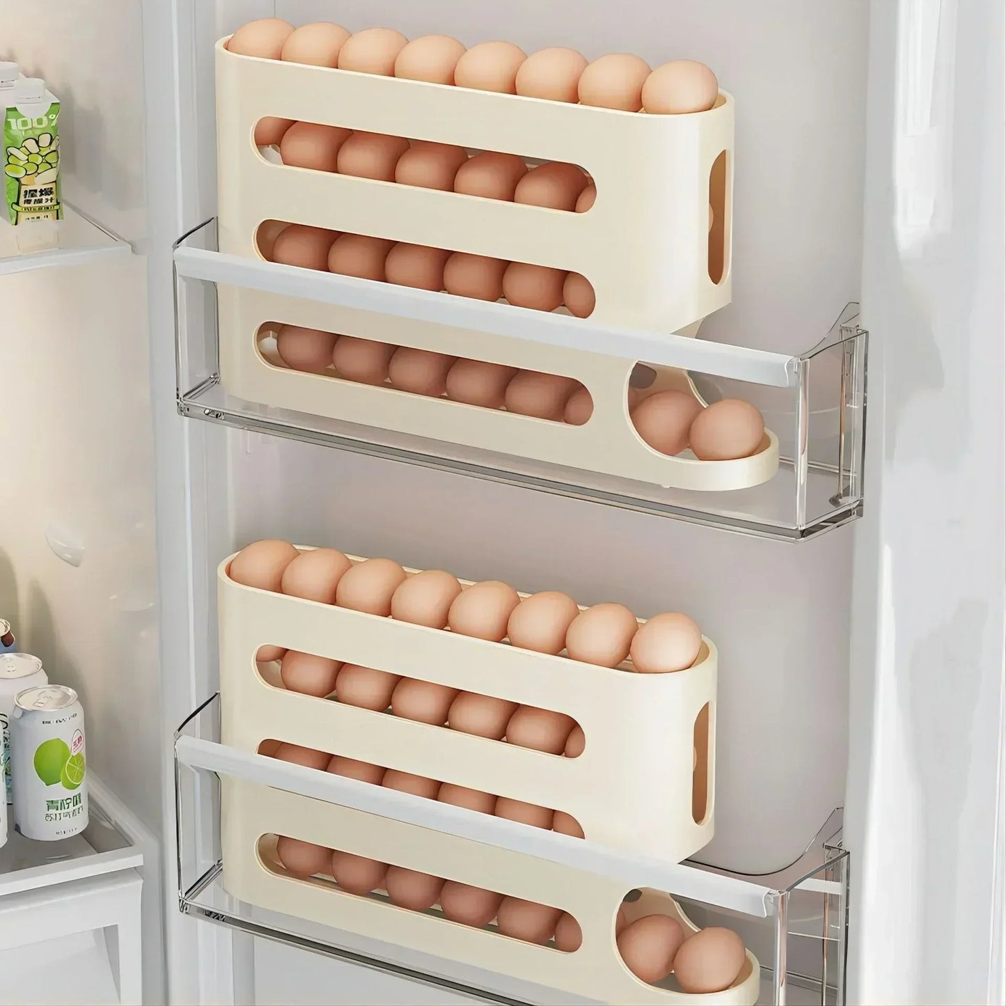 4-Layer Sliding Egg Storage Box – Ladder Style Automatic Egg Rolling Container for Refrigerator Door
