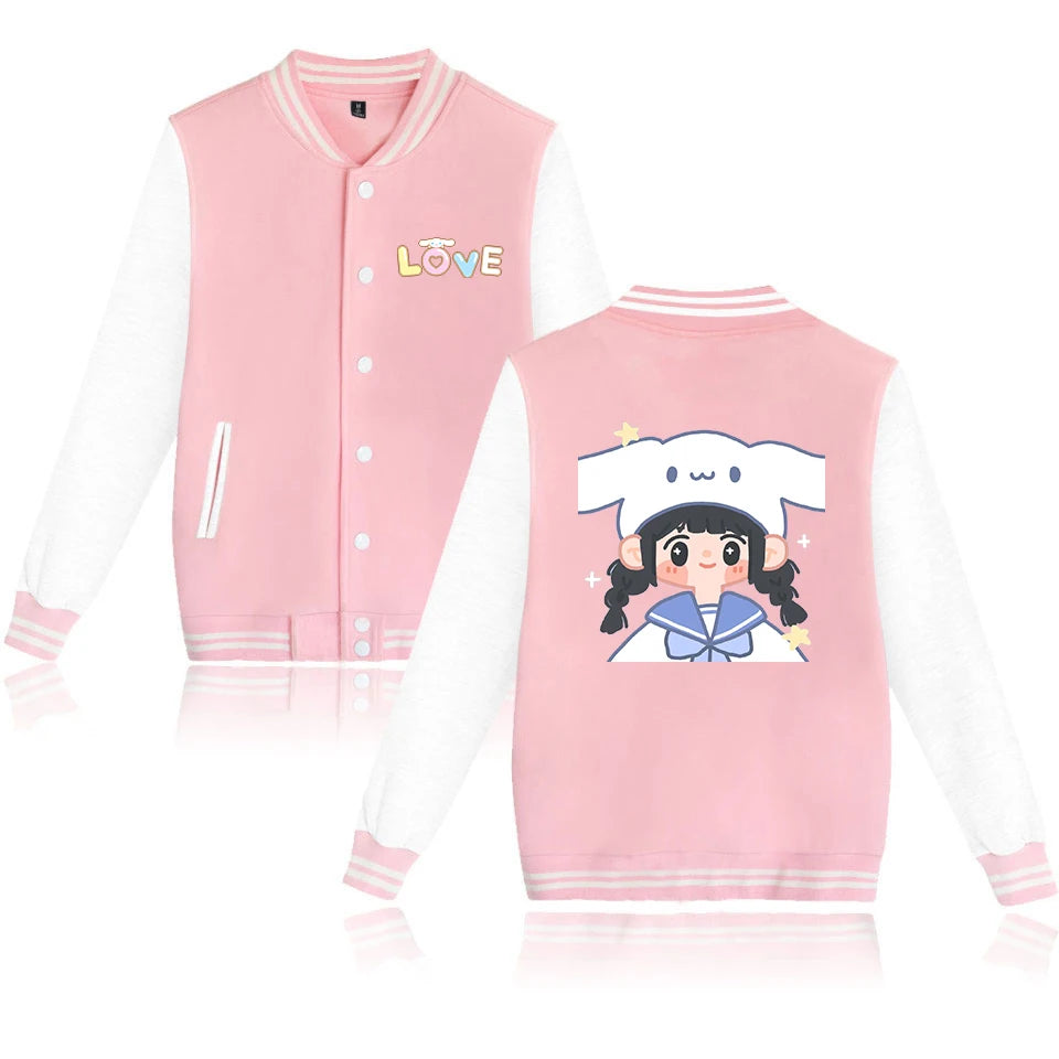 Cinnamoroll Cartoon Bomber Jacket – Unisex Harajuku College Baseball Coat for Spring & Autumn Casual Streetwear