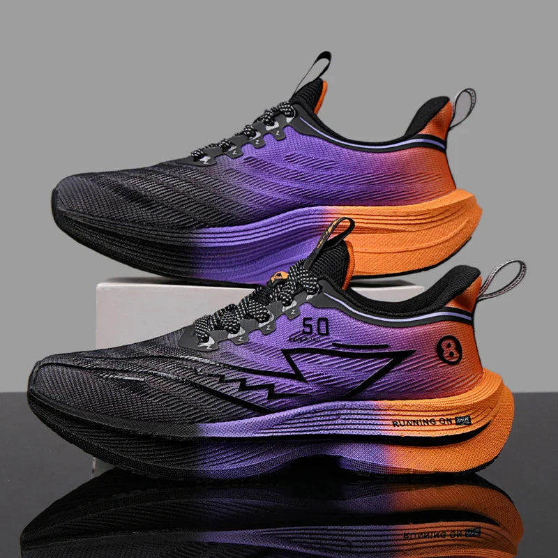 Unisex Carbon Plate Running Shoes – Lightweight Mesh Lace-Up Sneakers with Soft Cushion & Shock Absorption, Anti-Slip Training Shoes for Summer