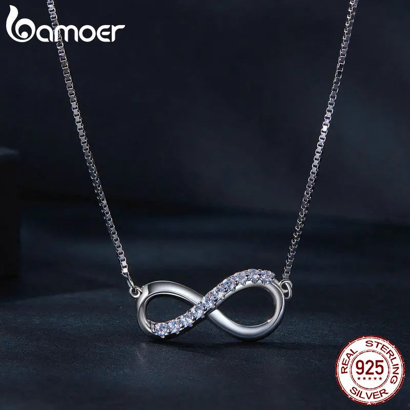 Sterling Silver Infinite Love Moissanite Pendant Necklace – Box Chain 40+5cm for Women, Anniversary Jewelry Gift
