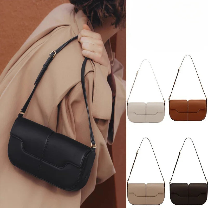 Women's Split Leather Underarm Shoulder Bag – Luxury Minimalist Baguette Tote Purse