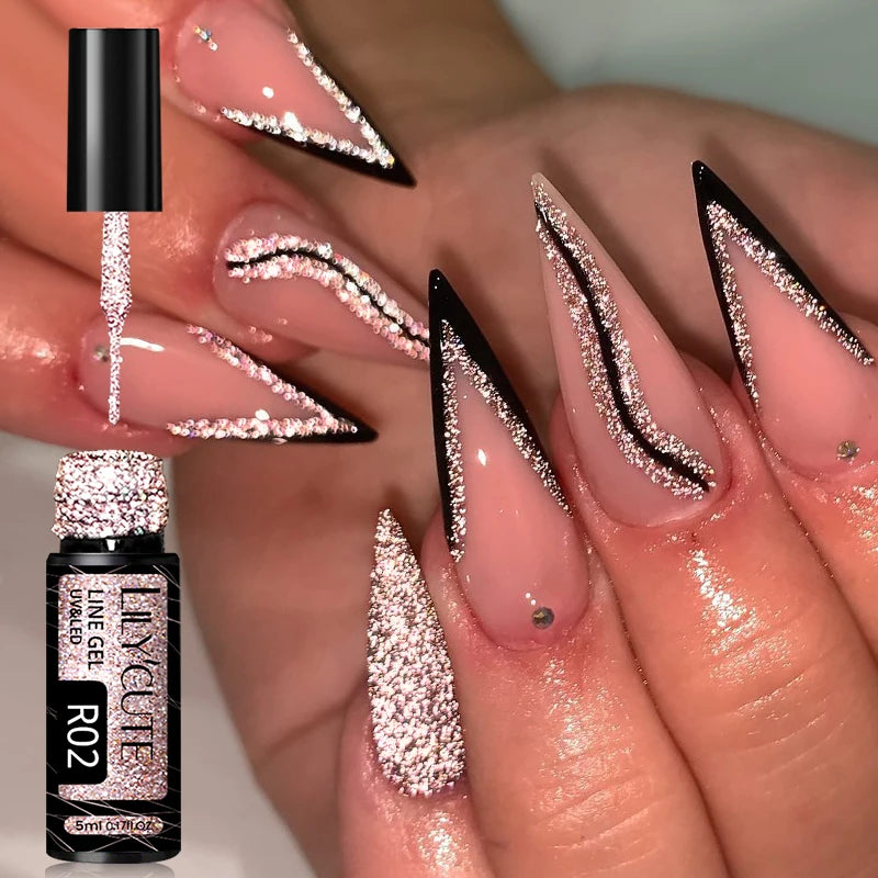7ml Metallic Chrome Silver Mirror Effect Gel – Super Bright Line Art & French Tip Nail Painting Gel Polish