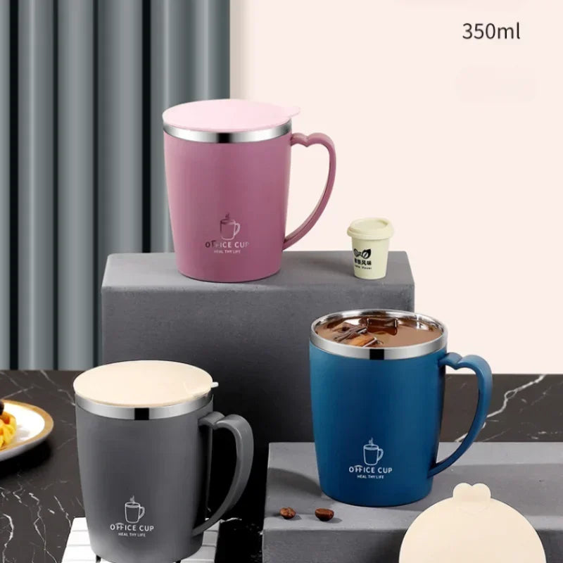 350ml Double-Walled Stainless Steel Vacuum Mug – Portable Insulated Coffee Cup with Handle and Lid for Outdoor Travel