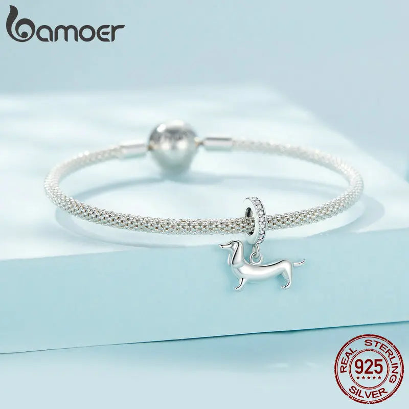 Sterling Silver Dog Charm Bead – Poodle & Dachshund Pendant for Charm Bracelets, DIY Jewelry for Women