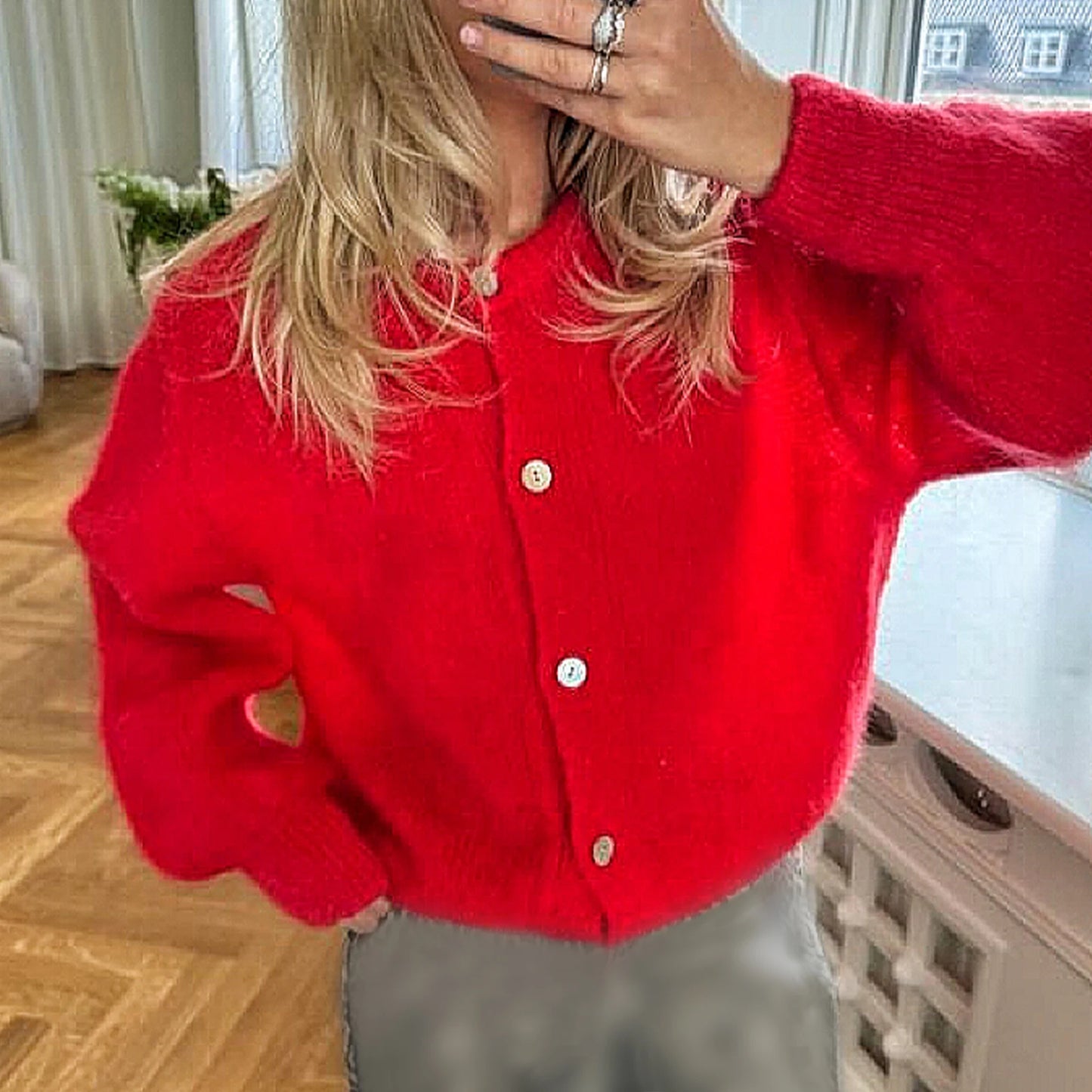 Women's Y2K Button-Up Knit Cardigan – Soft Long Sleeve Streetwear Sweater Top for Autumn and Winter