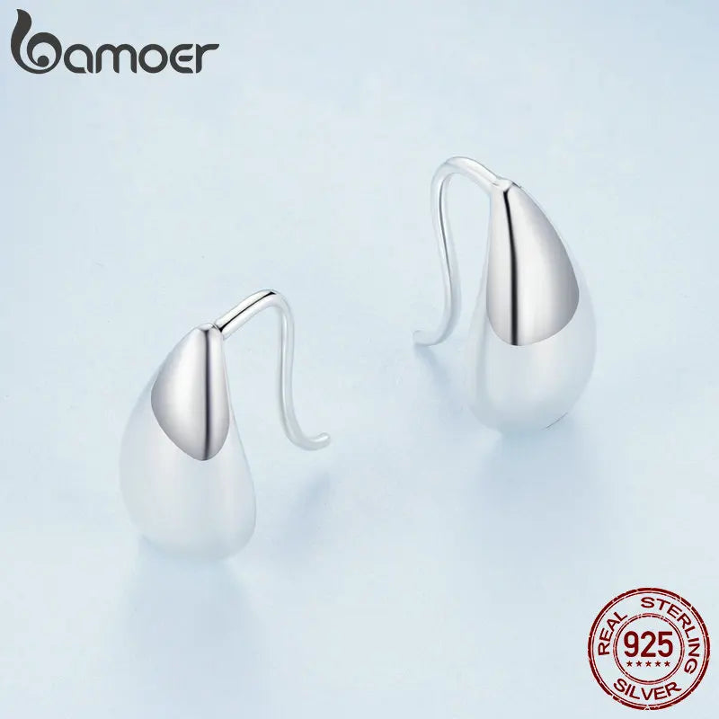 925 Sterling Silver Teardrop Stud Earrings – Glossy Waterdrop Design Fine Jewelry for Women