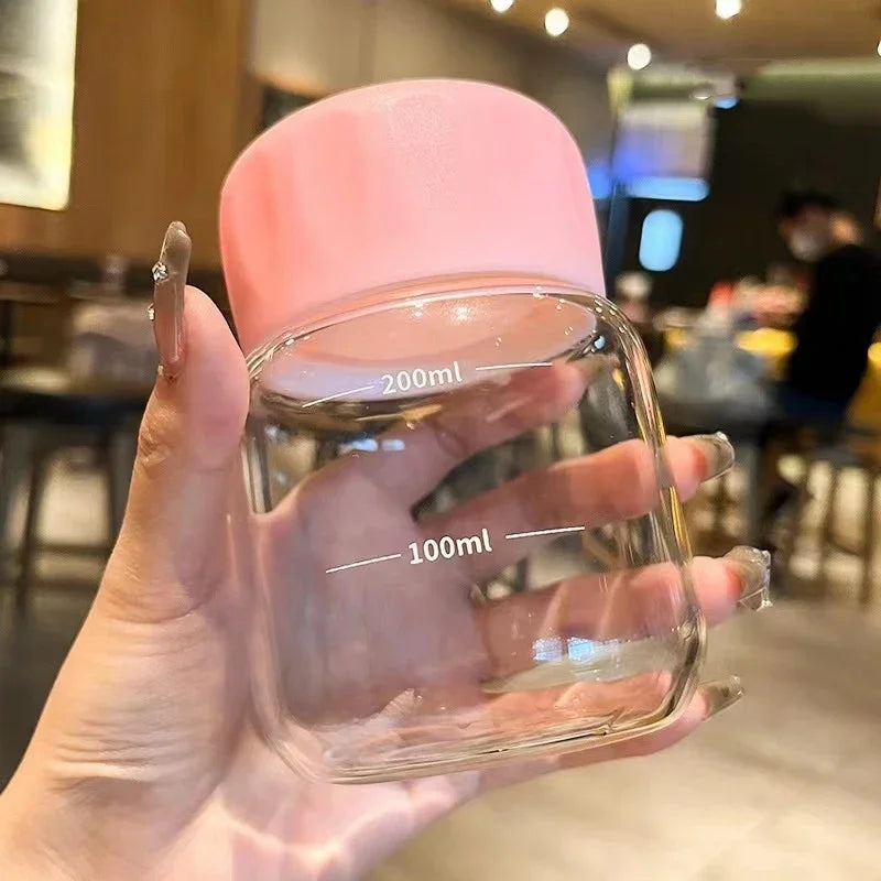 300ml High Borosilicate Glass Mini Water Cup with Lid – Transparent Leak-Proof Juice Mug for Travel and Home Use
