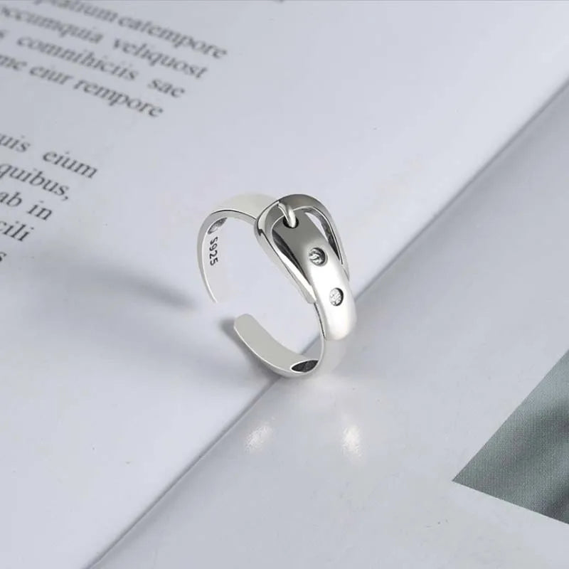 925 Sterling Silver Adjustable Belt-Inspired Cocktail Ring – Vintage Style Statement Jewelry for Women