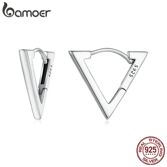 Sterling Silver Geometric Triangle Hoop Earrings – Minimalist Hypoallergenic Design for Women and Girls