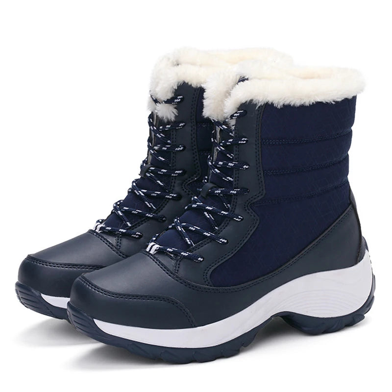 Women's Platform Winter Snow Boots – Warm Plush Fur Lining, Non-Slip Wedge Ankle Boots for Cold Weather