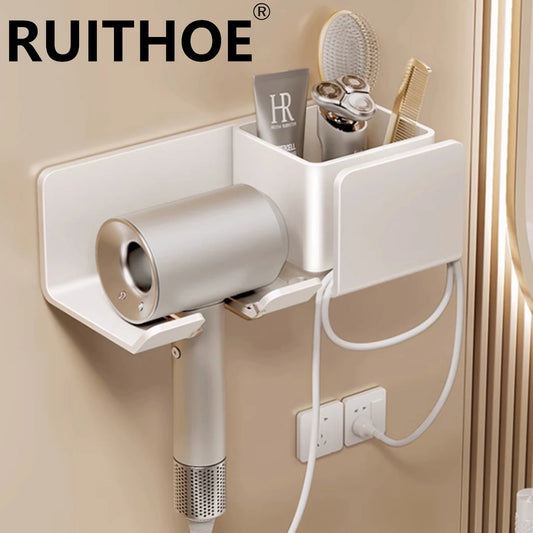 Wall Mounted Hair Dryer Organizer – Dual-Tier Bathroom Shelf