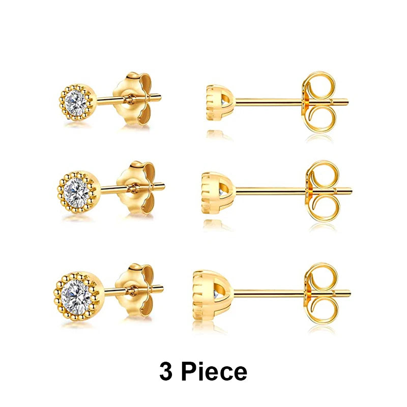 925 Sterling Silver 3-Piece Stud Earrings Set for Women – 18K Gold-Plated, Irregular Mini Design Fine Jewelry