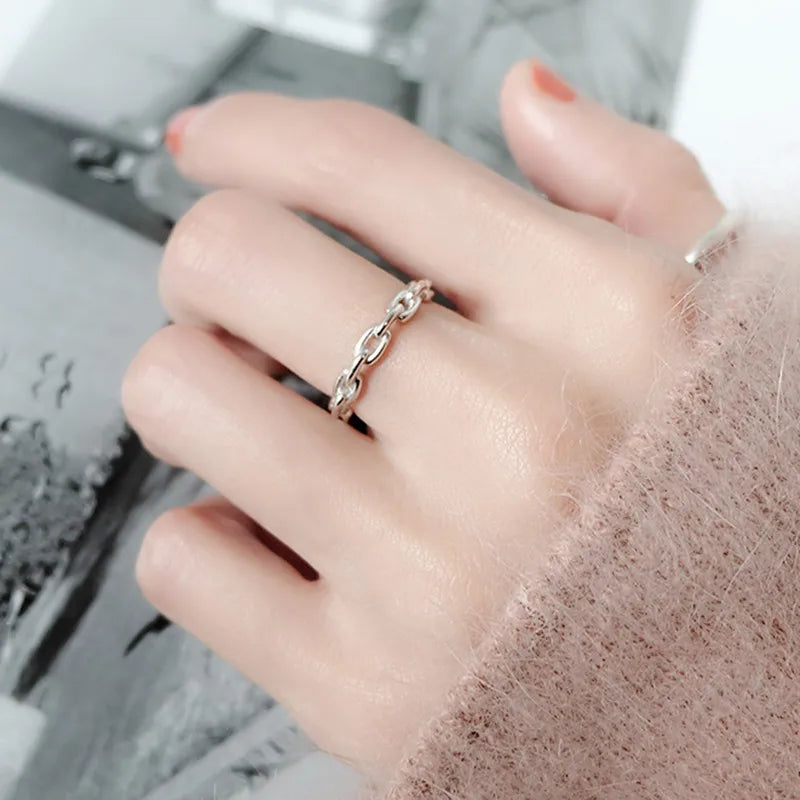 925 Sterling Silver Cuban Chain Open Ring – Trendy Adjustable Cocktail Jewelry for Women