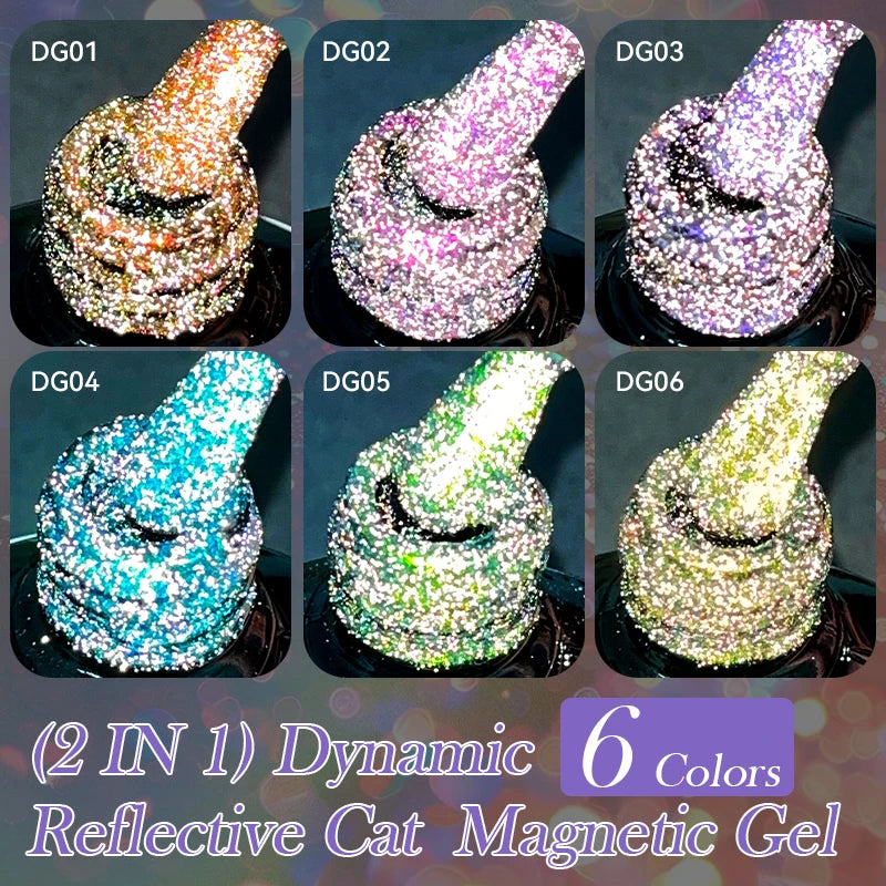 7ml Dynamic Reflective Cat Eye Magnetic Gel – Glitter Soak-Off Nail Polish with 3D Magnet Effect