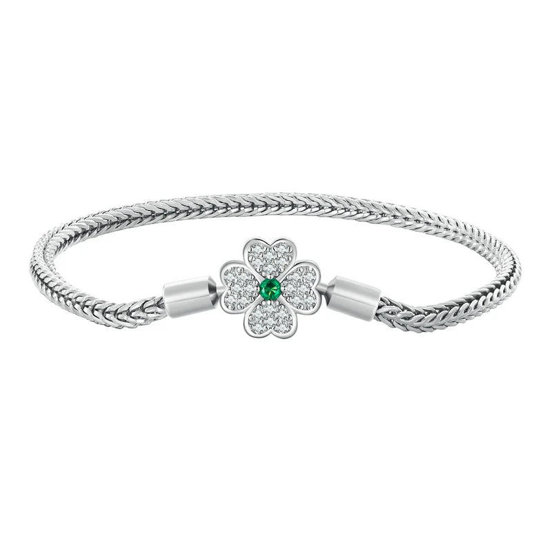 925 Sterling Silver Rose Buckle Snake Chain Bracelet with Zircon – DIY Charm Bracelet for Women