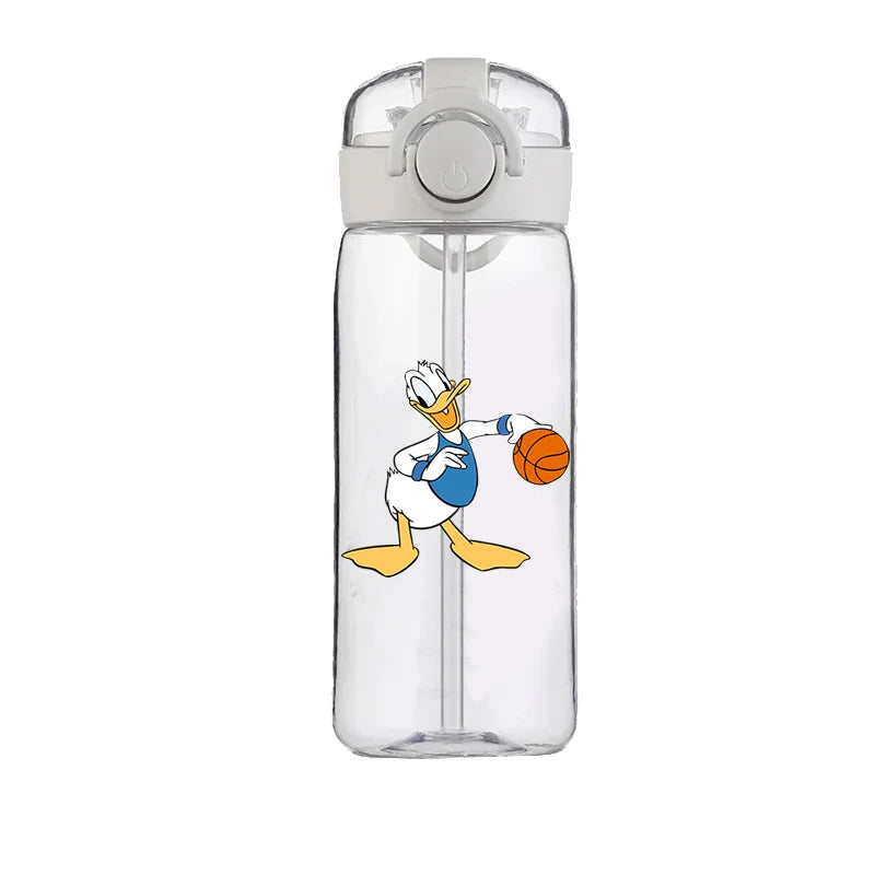400ml Cartoon Straw Water Cup for Kids – Drop-Resistant Portable Drinking Bottle with Lid and Handle, Donald Duck Design for School or Gifts