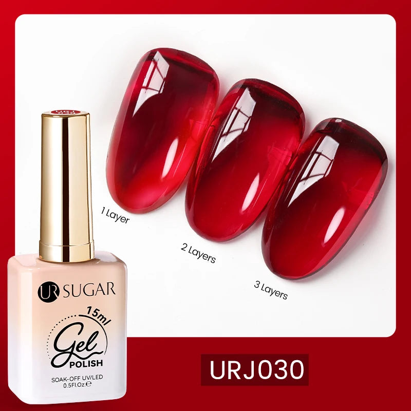 UR SUGAR 15ml Blood Red Jelly Gel Polish – Translucent Crystal Nude Gel for Fall & Winter UV/LED Manicure