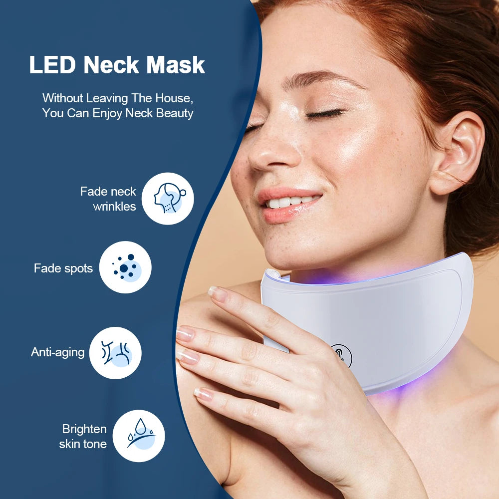 7-Color LED Facial and Neck Light Therapy Mask – Red Light Anti-Aging Device for Skin Tightening, Lifting, Rejuvenation, and Whitening