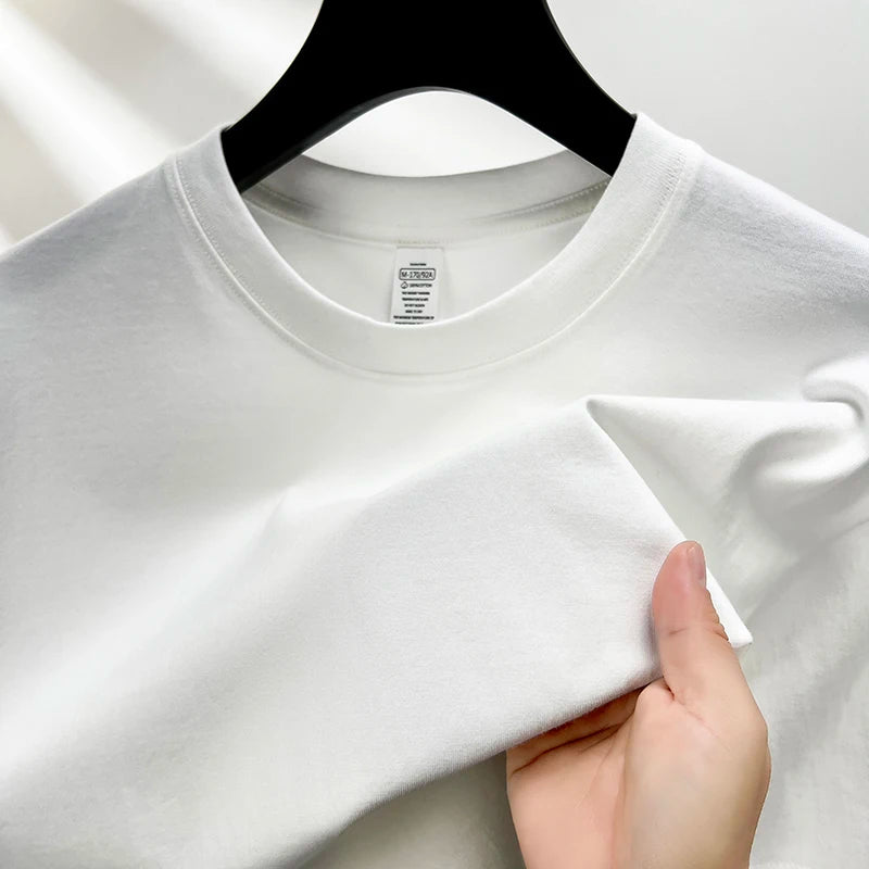 100% Cotton Men's Summer T-Shirt – Casual Loose Fit Round Neck Solid Color Tee (Plus Sizes Available)
