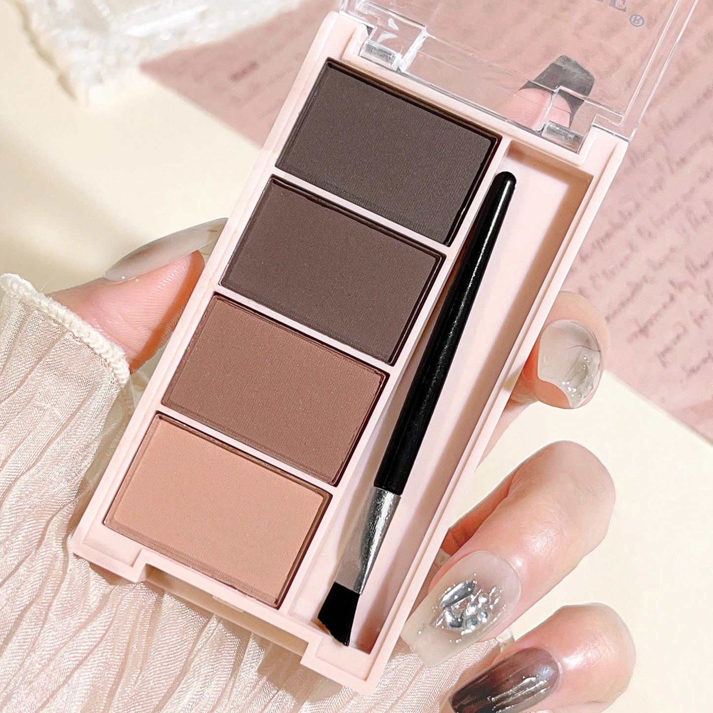 4-Color Eyebrow Powder Palette with Brush – Gray & Brown Matte Tones for Natural Long-Lasting Definition