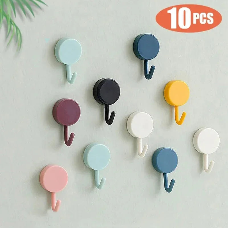 10PCS Strong Self-Adhesive Sticky Hooks – Durable Wall Hooks for Kitchen and Household Storage