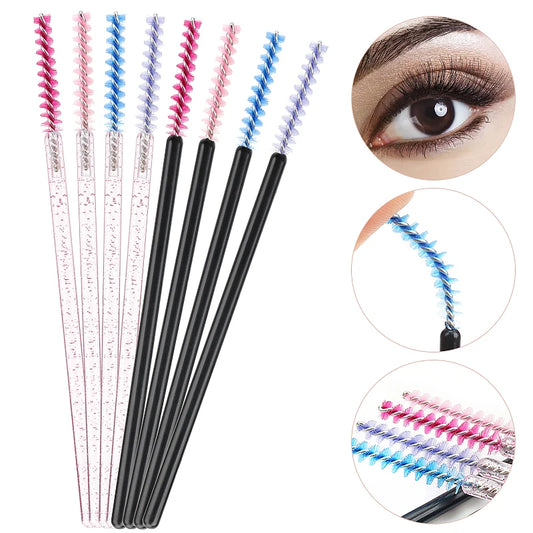 50-Piece Disposable Eyelash Mascara Brushes – Crystal Diamond Handle Spoolies for Lash Extension & Eyebrow Grooming